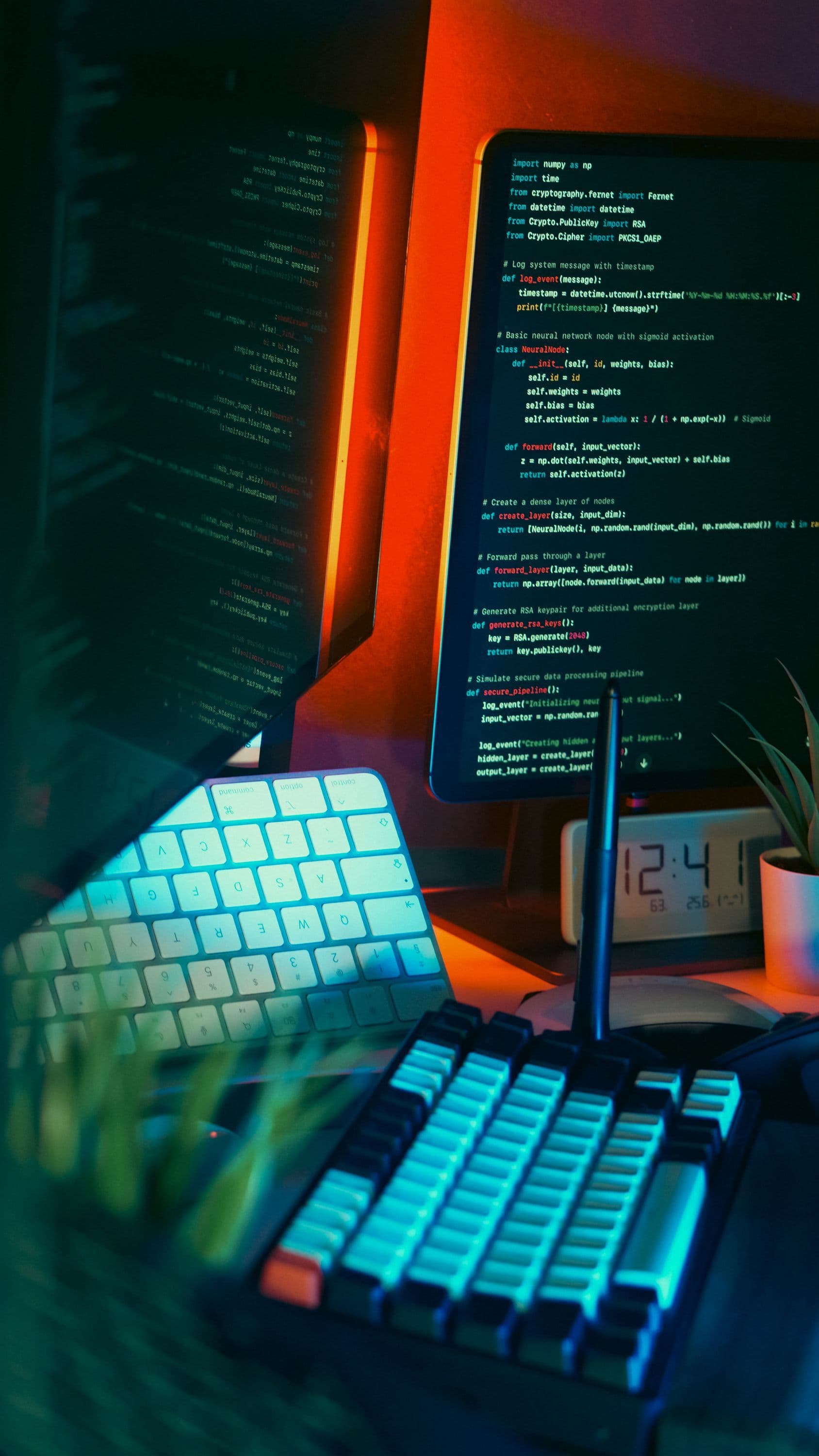 software developer coding terminal clean desk workspace
